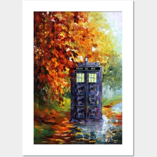 Blue Phone booth at fall zone art print Posters and Art